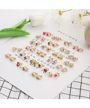 24 Pairs Mixed Color Clip-on Earrings Set - Animals, Heart, Flowers, Mushroom Design for Ladies - Painless Non-perforated Earrings - Buy Online on SooperMarket.com