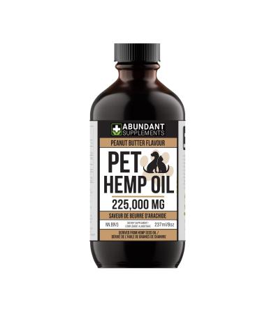 Pet Hemp Oil 225 000 Mg (8 oz) Extra Strength Formula - Peanut Butter Flavoured - Derived Hemp Seed Oil - Hip Joint Support and Skin Coat Health Non-GMO Omega 3 6 9 Balance Oil Made in Canada