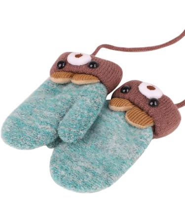 Kids Toddlers Knitted Fleece-Lined Mittens with String - Green | Winter Warm Cartoon Gloves for Ages 0-3 - Buy Online on SooperMarket.com