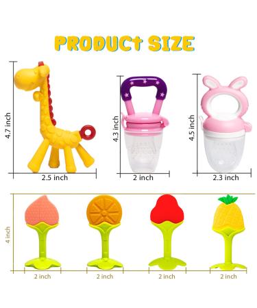 HONGTEYA Teething Toys for Babies 0-12 Months - 6 Pack BPA Free Silicone Teethers and Fruit Feeders Set (Pink) - Buy Online on SooperMarket.com