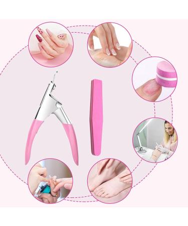 DHWEKU Stainless Steel False Nail Clippers Professional Nail Cutter Clippers Capsules Nail Clippers for False Nails and Gel Nails with 5 Diamond Shaped Sponge Rubbing Strips (Pink) - Buy Online on SooperMarket.com