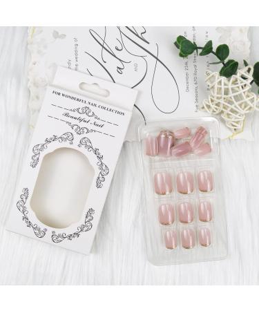 Gold Glitter French Tips Press On Nails - 24Pcs Square Nude Pink False Nail Kit for Women - Reusable Acrylic Gel Nails with Designs - Holiday Gift Set - Buy Online on SooperMarket.com