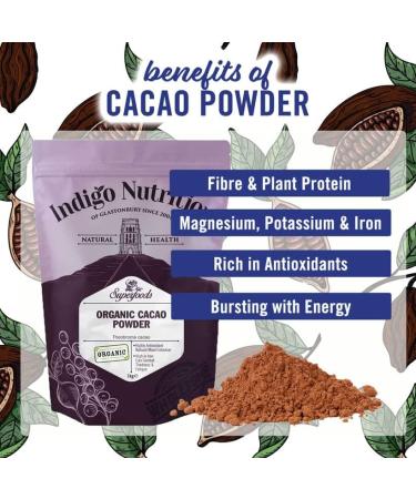 Indigo Herbs Organic Cacao Powder 250g - Vegan & Pure | Unsweetened & Unrefined | Dairy & GMO Free - Buy Online on SooperMarket.com