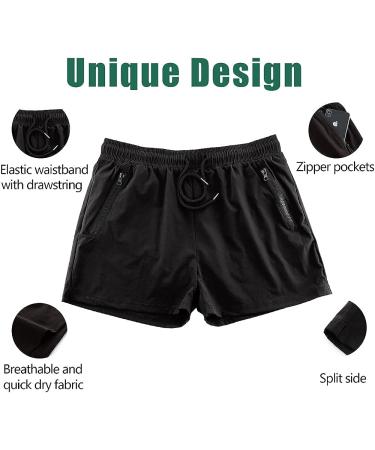 Rexcyril Men's 3-Inch Quick Dry Athletic Gym Shorts with Liner and Zipper Pockets - Medium Black - Buy Online on SooperMarket.com