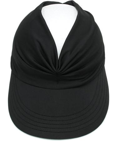 Mukeyo Women's Wide Brim Sun Visor Hat for UV Protection - Packable Ponytail Beach Cap in Black - Buy Online on SooperMarket.com