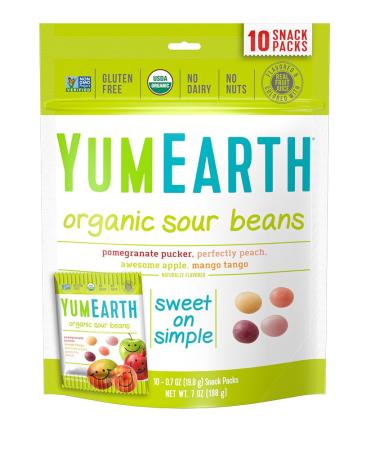 YumEarth Organic Sour Beans Assorted Flavors 10 Snack Packs 0.7 oz (19.8 g) Each