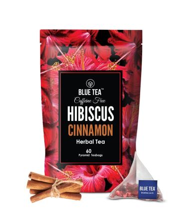 BLUE TEA - Hibiscus Cinnamon Herbal Tea - 60 Tea Bags | CAFFEINE FREE | Tangy & Spicy Tea | Vegan - Gluten Free | Ziplock Pouch