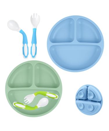 Vicloon Baby Plate Silicone Suction Toddler Plates 2Pcs Silicone Baby Suction Plates Non Slip Self Feeding Training Divided Plate Dish for Baby and Toddler Fits for Most Highchairs Trays Grey Blue/Green