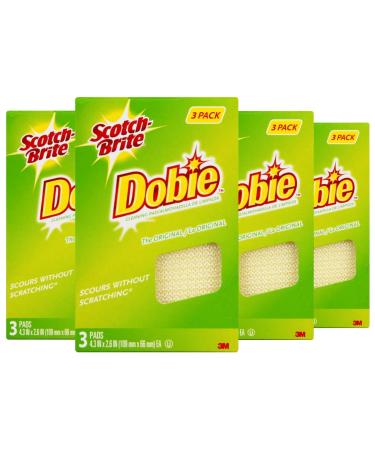 3M Scotch-Brite Dobie All Purpose Pads, 3Count (Pack of 4) Total 12 Pads