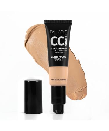 Palladio Full-Coverage Color Correction CC Cream, Oil-Free with Peptides & Vitamin C, Best for Correcting Redness and Uneven Skin Tone, Buildable Foundation Coverage (Med 30N, Neutral Undertone)