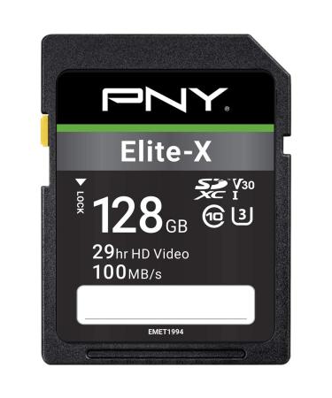 PNY 128GB Elite-X Class 10 U3 V30 SDXC Flash Memory Card - 100MB/s, Class 10, U3, V30, 4K UHD, Full HD, UHS-I, Full Size SD 128GB FLASH CARD