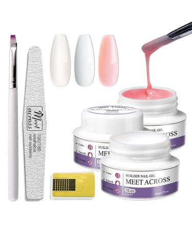 Gel Builder for Nails 3 Colours 20 g Clear Pink White Nail Extension Gel Kit Hard Gel for Nails Builder Nail Gel Kits with Nail Shapes and Acrylic Nail Brush for Nail Art Manicure