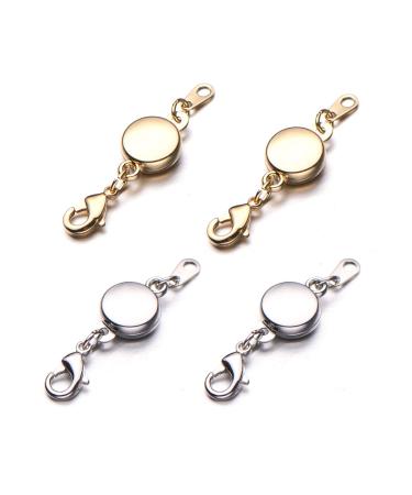 Zpsolution Locking Magnetic Jewelry Clasp for Necklace and Bracelet - Set of 4 Glod and Silver Round Gold and Silver