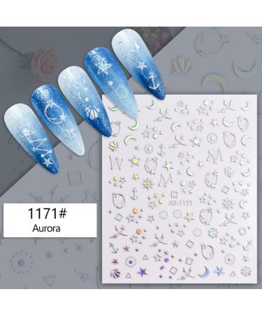 Dornail Aurora Silver Star Moon Planet 3D Holographic Nail Stickers - 6 Sheets | Self-Adhesive DIY Nail Art Decals - Buy Online on SooperMarket.com