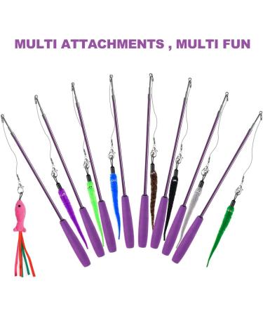 Retractable Cat Toy Wand Bundle - 11 Interactive Feather Toys and Bell Teaser Refills - 7 Worms, 1 Fish - Includes Replacement Line - Fun Exercise Toy for Cats - Buy Online on SooperMarket.com