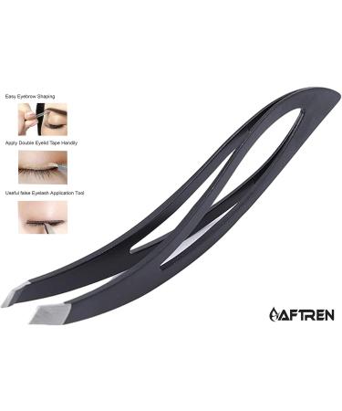 Wide Grip Slant Tweezers - German Stainless Steel - Hand-Filed Slanted Tips for Ultra-Precision - Tweezers for Eyebrows and Nose/Ear/Facial Hair - Professional Grade (Black) - Buy Online on SooperMarket.com