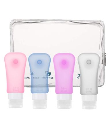 Moko travel bottles set 4 pieces of silicone lick -proof lick -density refillable travel bottles bpa free travel bottle for shampoo toilet items flushing care products 3.1 oz (89ml) series 2