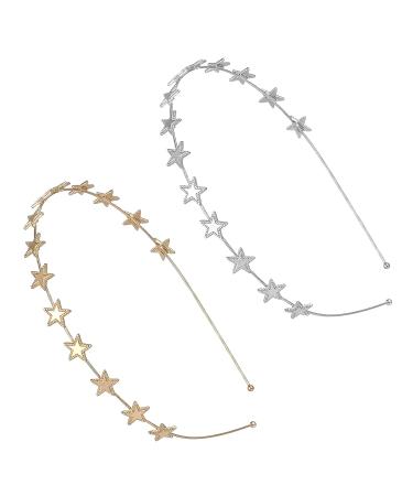 Star Rhinestone Headband Set for Women and Girls | Pearl and Crystal Wedding Headpiece | Shiny Metal Hairband (Gold/Silver) - Buy Online on SooperMarket.com