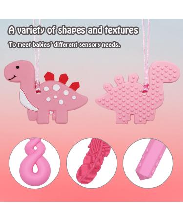 Chew Necklace 5 Pack for Sensory Kids - Pink Dinosaur Sensory Chew Toys for Autism, ADHD, Anxiety - BPA Free Silicone Stim Toy - Buy Online on SooperMarket.com