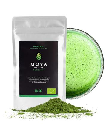 Bio Moya Matcha tea powder green |100g traditional ceremony quality 30g |Grown organically and harvested in Uji Japan |Perfect for drinking with water Matcha Latte Smoothies and lemonades 100 g (1 Pack)