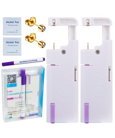 Firstomato 2PCS Disposable Ear Piercing Kit Ear Piercing Gun Self Use Ear Piercings Kit Cartilage Piercing Gun with Hypoallergenic Earrings(3mm,24kt Gold) 3mm CZ,24Kt Gold