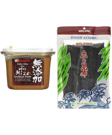 Hanamaruki Cup Mutenka Inaka Miso Paste 750 g & WEL-PAC Dashi Kombu Dried Kelp 113.4 g