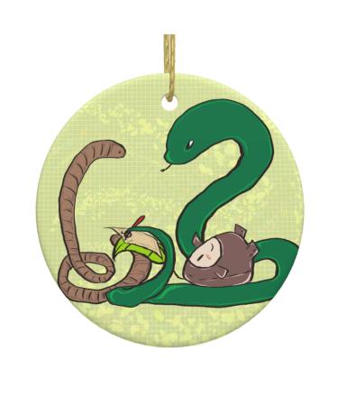 YYHHAOFA Sunflower Seeds Earthworm Snake Picture Christmas Ceramic Round Pendant Decoration - Festive Hanging Ornament for Stores and Homes -2.9 in
