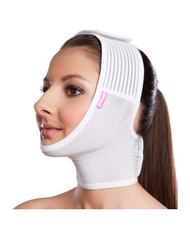 LIPOELASTIC- FM extra- Post Surgical Chin and Neck Lifting Compression Mask for Women and Men with Velcro fastener Jowl Tightening (Large)