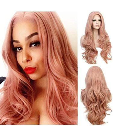 BGHJUE Ms Rose Gold Front Lace Chemical Fiber Wig Fluffy Face Repair Long Curly Hair Multi-wave Cover Face Hairpieces