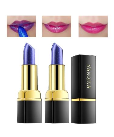 Gireatick 2Pcs Magic Color Change Lipstick Set  Blue Changed into Pink Lip Gloss  Moisturizer Long Lasting Nutritious Lip Balm for Women Girls  Automatically Change Color According to Temperature and pH Value