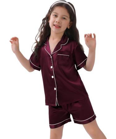 Kids Silk Pyjamas Set | Short Sleeve Satin PJs for Boys & Girls | Button-Down Nightwear in Dark Wine Red | Ages 4-16 - Buy Online on SooperMarket.com