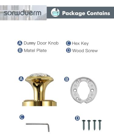 SORWDUERM Crystal Door Knobs - 2 Pack Dummy Interior Glass Knobs in Gold/Polished Brass for Elegant Home Decor - Buy Online on SooperMarket.com