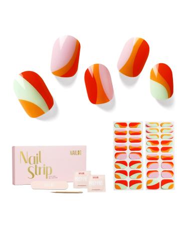 NAILOG Semi Cured Gel Nail Strips 34 pcs Salon-Quality Gel Nail Stickers Long Lasting Nail Wraps for Women with Soft Gel Finish Lollipop