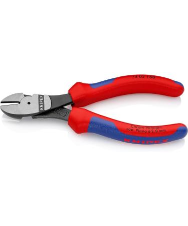 Knipex High Leverage Diagonal Cutter black atramentized with multi-component grips 160 mm (self-service card/blister) 74 02 160 SB Multi-component Grips Blue/Red 160 mm atramentized on self-service card - Buy Online on SooperMarket.com