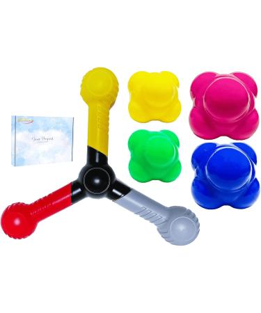 Reaction Trainer and Reaction Ball 5pc Kit, Reactive Catch Trainer for Improving Hand-Eye Coordination & Speed, Improve Reflex, Agility, and Focus for Sports, Exercise, and Fun for All Ages Type-A