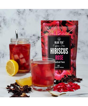 BLUE TEA - Hibiscus Rose Herbal Tea - 60 Tea Bags || CAFFEINE FREE || Hibiscus + Rose | Christmas Tea Gifts | Vegan - Gluten Free - Non-GMO | Eco-Conscious Ziplock Pouch - Buy Online on SooperMarket.com