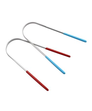 Vtrem Tongue Scraper Stainless Steel 2 Pack Tongue Cleaner Reusable Lifetime Dental Scrapers Get Rid of Bad Breath (Blue & Red)