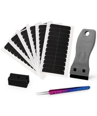 EHDIS Hair Extension Tapes with Tweezers and Scraper for Remove Tapes 72pcs Pre-cut Double Sided Adhesive Tapes in Hair Extensions for Lace Wig Hairpiece Toupee Hair Weft Set-A