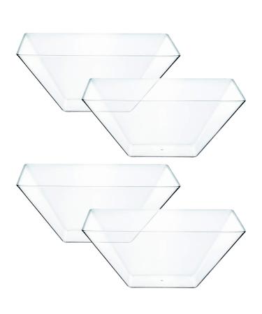 PLASTICPRO Disposable Square Plastic Small Clear Serving Bowls Extra Heavy Duty for Party's Snack or Salad Bowl Elegant Pack of 4