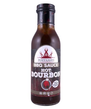 Poppamies BBQ Sauce Hot Bourbon - Well-suited for grilled food and burgers and for use as a dip and cooking sauce - Spiciness 6/10-410g