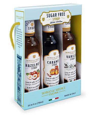 Premium Sugar Free Syrup Gift Set | Caramel Flavour | Hazelnut Flavour | Vanilla Flavour | Syrup for Coffee Hot and Cold Beverages Cocktail Bartender Mixing | 3 x 250ml