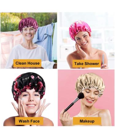 5pcs Double Layer Reversible Satin Bonnet for Black Women - Large Drawstring Silk Hair Cap for Curly Hair and Braids - Buy Online on SooperMarket.com