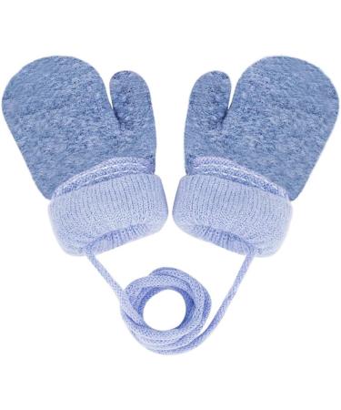 Cute Cartoon Kids Knitted Gloves with String | Winter Warm Mitten Gloves for Boys & Girls - Blue - Buy Online on SooperMarket.com