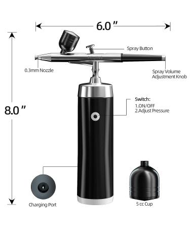 Handheld Airbrush Kit with Compressor - Cordless Mini Makeup Machine for Nail Art, Cake Decorating, Barber & Painting (Black) - Buy Online on SooperMarket.com