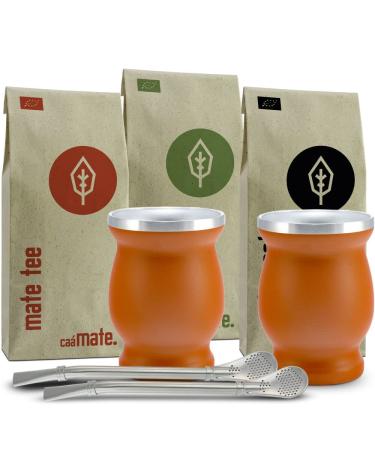 Mate Tea Set Organic 3 types of mate + 2 double-walled stainless steel mate cups + 2 bombillas + preparation instructions (red)