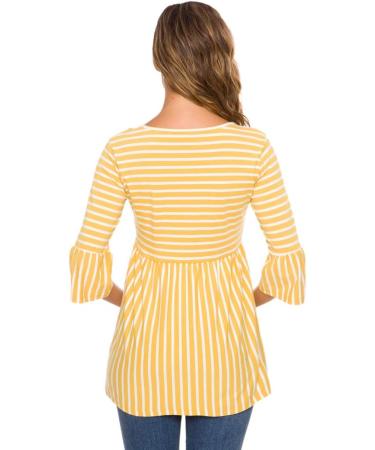 Love2Mi Women Maternity Blouse XL Yellow Stripe A Line Pregnancy Shirt with 3/4 Bell Sleeves - Buy Online on SooperMarket.com