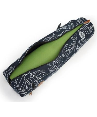 ELENTURE Yoga Mat Bag - Navy Blue Leaf | Full-Zip Carrier for 1/4 1/3 Thick Mats | Gym Bag with Pockets and Adjustable Strap - Buy Online on SooperMarket.com