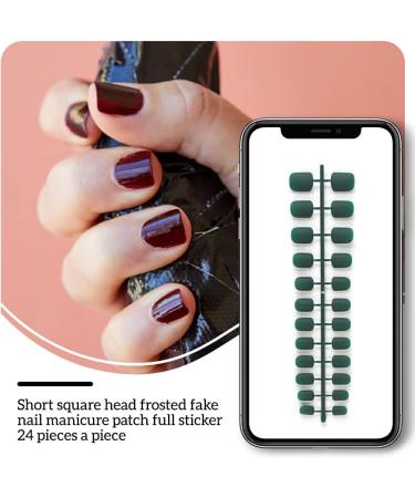Dajidafu 24 Pieces Square Head Frosted Coffin False Nails DIY Exquisite French Style Unique Elegant Colour-fast Acrylic Nail 15blackish green - Buy Online on SooperMarket.com