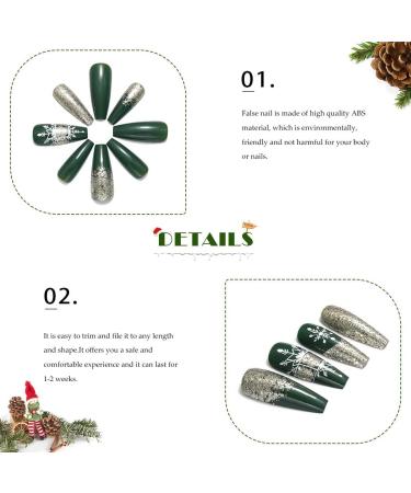 Vatocu Christmas False Snowflake Glitter Press on Nails - 24pcs | Long Ballerina Acrylic Stick-on Nails for Women and Girls - Buy Online on SooperMarket.com