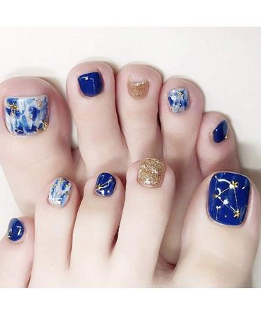 Brishow Artificial Nails Foot False Toenails Acrylic Stick on Toenails 24pcs For Women and Girls (m)